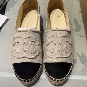 COPY - Chanel Linen Espadrilles Black/White 39